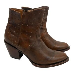 Lucchese Bootmaker Harley Brown Leather Brass Studded Western Cowgirl Boots 8.5